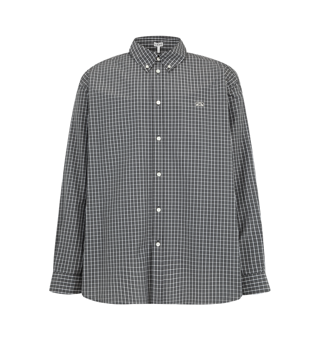 Image 1 of 2 - MULTI - Loewe Men's Technical Cotton Shirt is crafted from lightweight technical cotton and features an all-over checked pattern. Designed with a relaxed fit and regular length, it is finished with a classic collar, button-front fastening, buttoned cuffs, and Double L embroidery at the chest. Main Material: Polyester/Cotton. Color: Black/White. Made in Madagascar.