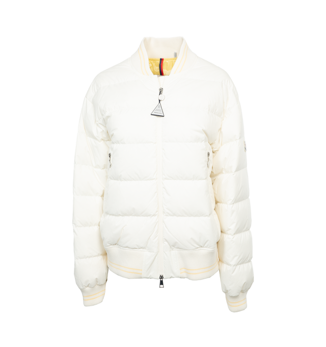 Image 1 of 3 - WHITE - MONCLER Argo Bomber featuring nylon lger lining, down-filled, ribbed knit collar, cuffs and hem, zipper closure and zipped pockets. 100% polyamide/nylon. Padding: 90% down, 10% feather. 
