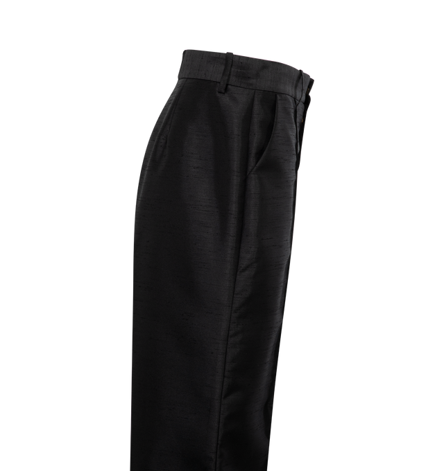 Image 4 of 4 - BLACK - ROSIE ASSOULIN  'Paneled and Piped' pants have a mid-rise, wide-leg silhouette detailed by its exaggerated flare and front pleating. Hook and zip fastening. 100% Poly ShantunG Dry clean only.  Made in United States of America. 