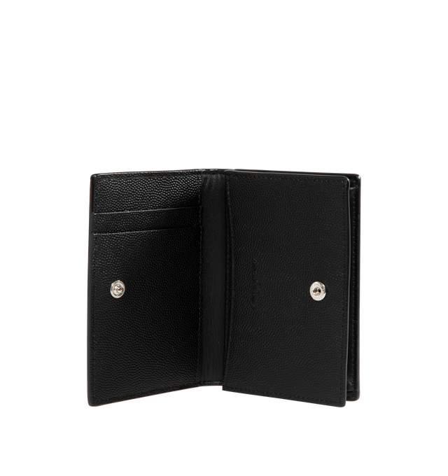 Image 3 of 3 - BLACK - SAINT LAURENT Falp Cardholder featuring business card case with embossed saint laurent signature made with metal-free tanned leather, 2 internal card compartments, 2 internal card slots and 1 receipt compartment. 4.3 x 2.9 x 0.4 inches. 100% calfskin leather. Made in Italy.