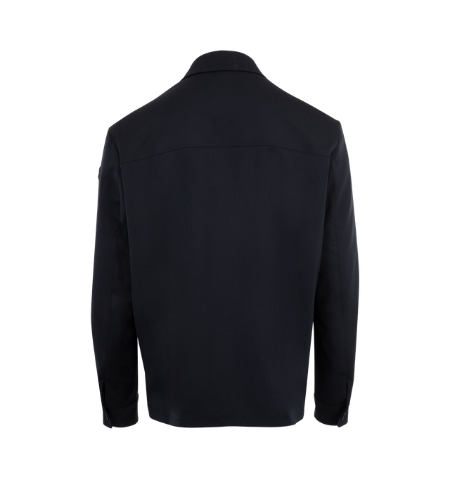 Image 2 of 4 - NAVY - MONCLER Wool Gabardine Long Sleeve Shirt featuring wool blend gabardine, AirSoft lining, zip and button closure and leather logo patch. 54% virgin wool, 45% polyester, 1% elastane/spandex. Lining: 100% polyester. Made in Romania.
