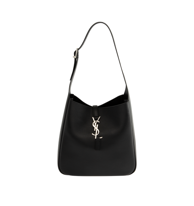 Image 1 of 3 - BLACK - Saint Laurent LE 5 7 small hobo in grained calfskin leather with suede lining. Featuring leather tab with small Cassandre, silver-toned hardware, interior zipper pocket and adjustable shoulder strap. Measures 23 X 22 X 8/5 cm with 21 cm strap drop. Made in Italy.