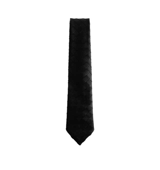 Image 2 of 2 - BLACK - Intrecciato Leather Tie featuring tie made with Intrecciato craftsmanship in soft leather. Length: 59. Width: 1.6. 100% lambskin. Made in Italy.