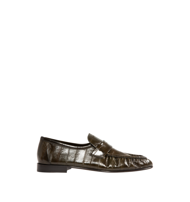 Image 1 of 4 - GREEN - THE ROW Soft Loafer featuring artisanally-crafted loafer in paneled eelskin leather with natural pleating effect and hand-painted leather sole. 0.79 in. heel. 100% eelskin leather. Made in Italy.