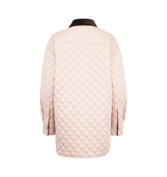 Image 2 of 3 - PINK - LOEWE Quilted Panelled Overshirt Jacket featuring diamond quilting, button fastening, contrasting panel and long sleeves. Cotton. Made in Italy.