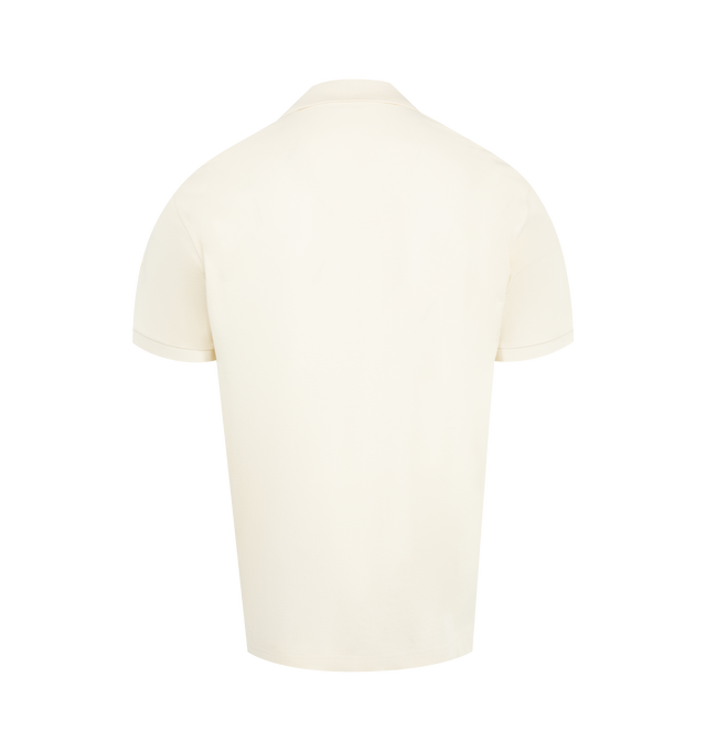 Image 2 of 3 - WHITE - MONCLER Stripe Polo featuring polo collar, 2 button placket, short sleeves, ribbed cuffs and collar and stripes on sleeve. 100% cotton.