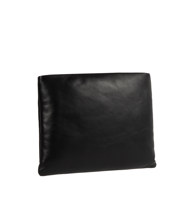 Image 2 of 3 - BLACK - SAINT LAURENT Large Puffy Pouch featuring embossed logo, zip closure, two flat pockets, eight card slots and leather lining. Lambskin, brass. 11.8" X 8.3" X 1.6". Made in Italy.  