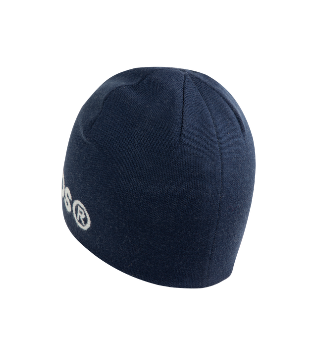 Image 2 of 3 - BLUE - Acne Studios Rib Knit Beanie with Logo is crafted from chunky ribbed material and features the brand's signature Face logo at the front. Designed with a classic comfortable one-size silhouette, this designer beanie combines cold-weather functionality with Acne Studios' distinctive minimalist aesthetic.