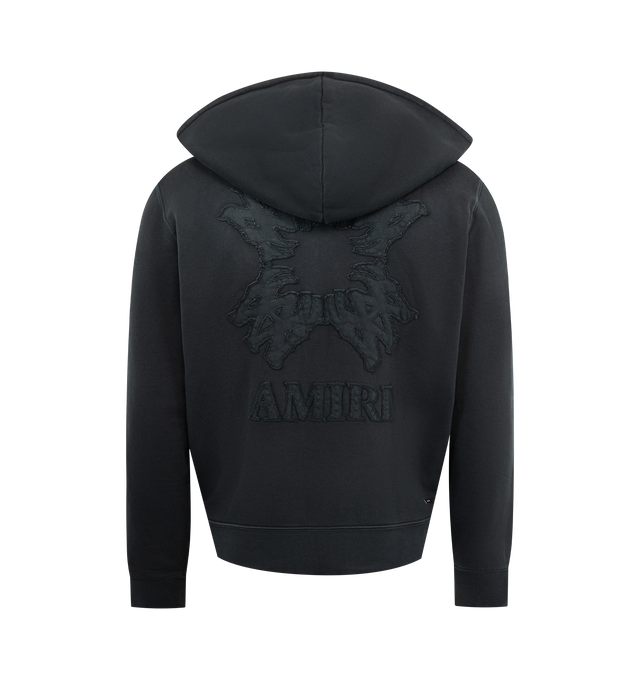 Image 2 of 2 - BLACK - AMIRI MA Quad Full-Zip Hoodie featuring sun faded treatment with logo applique, zip front closure, front pockets, ribbed cuffs and hem and hood. 100% cotton. Made in Italy.