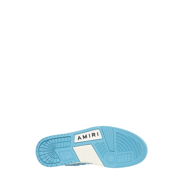 Image 4 of 5 - BLUE - AMIRI Stars Leather Low-Top Sneakers featuring flat heel, round toe, logo on the tongue and heel, lace-up vamp, star clusters on the side and rubber outsole. 