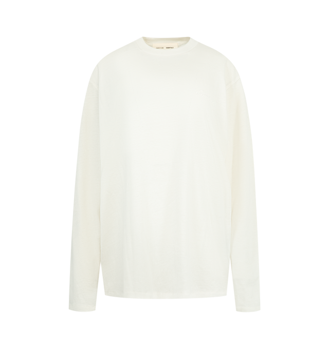 Image 1 of 2 - WHITE - FEAR OF GOD ESSENTIALS Classic Fit Long Sleeve Tee featuring pull-on styling, a semi-sheer fabric, lightweight jersey fabric, long sleeves and crewneck. 60% cotton, 40% polyester.
