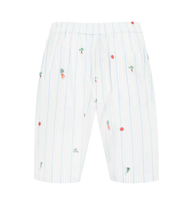 Image 2 of 3 - BLUE - JACQUEMUS Caleon Boxer Shorts featuring mid-rise with elasticated waistband, vegetable motif striped cotton jacquard, buttoned fly with two visible buttons at the waist, wide, above-the-knee length, side-seam pockets and patch pocket on the back. 100% cotton.