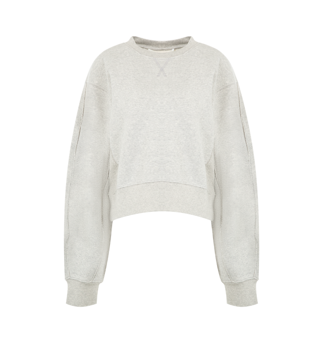 Image 1 of 2 - GREY - RUADH The Jura Sweatshirt featuring a luxe, organic silhouette in ultra-soft, washed organic cotton. The Jura is an inspired silhouette that brings together a voluminous sleeve and classic sweatshirt details. Featuring RADH emblem embroidery at the sleeve edge. 100% organic cotton. Made in Portugal.