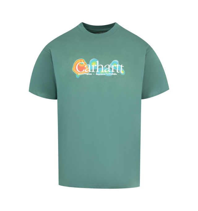 Image 1 of 2 - GREEN - CARHARTT Experiential Short Sleeve Graphic T-Shirt featuring midweight organic-cotton jersey, crewneck, short sleeves and graphic on front. 100% organic cotton.