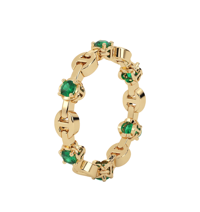 Image 2 of 2 - GOLD - HOORSENBUHS Micro II with 6 Emeralds featuring solid 18K gold construction, six hand-set emeralds, micro tri-link architecture and band width: 3.5mm. Hirshleifers offers a range of initial pieces from this collection in-store. For personal consultation and detailed information about jewelry, please contact our dedicated stylist team at personalshopping@hirshleifers.com.