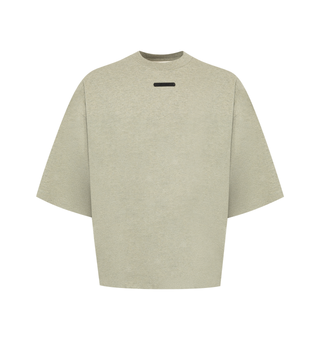 Image 1 of 2 - NEUTRAL - The Fear Of God Men's Merch Tee is crafted from 100% cotton jersey and designed in a boxy, relaxed fit with dropped shoulders and 3/4-length sleeves. Details include a rib-knit collar and Essentials signature label at the center front.