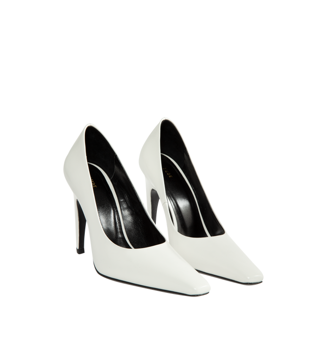Image 2 of 4 - WHITE - Jude Women's Fame Pump is crafted from calfskin leather and features an almond toe and a curved dagger heel. Designed with a streamlined silhouette, this elevated style combines Italian-sourced leather with expert craftsmanship. Main Material: Calfskin Leather. Toe: Almond. Heel Height: 10.5 cm / 4.1 in. Leather Origin: Italy. Made in Portugal.