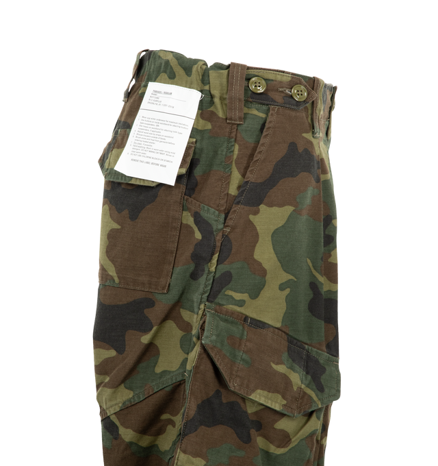 Image 3 of 3 - GREEN - R13 Womens Barrel Cargo Pants are crafted from Japanese camo ripstop and feature a barrel-leg silhouette with an elastic waistband and adjustable buttoned hems. Main Material: 100% Cotton.