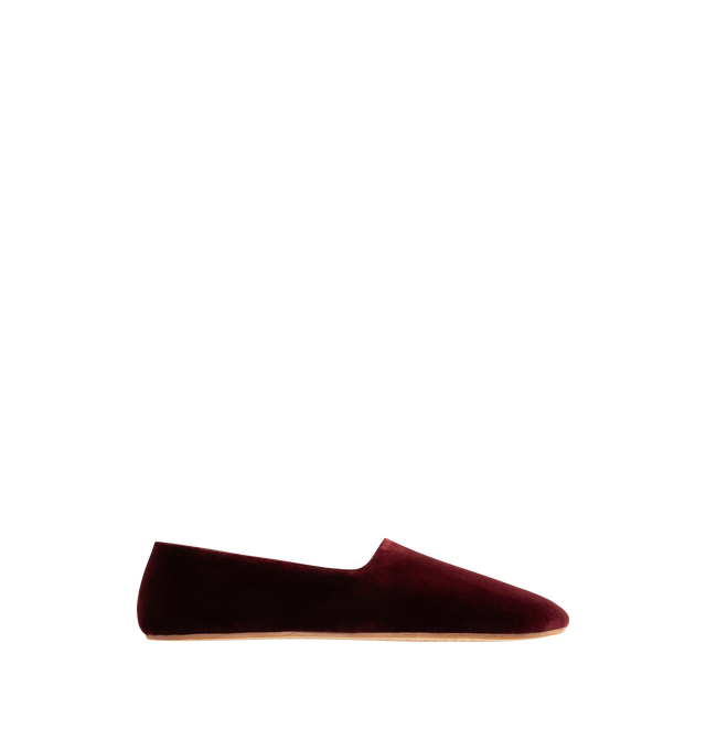 Image 1 of 4 - RED - THE ROW Ponti Slipper featuring minimal slip-on shoe in plush velvet with round toe, leather lining and flexible leather sole. 100% cotton. Made in Italy.