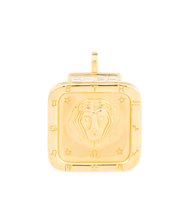 Image 2 of 2 - GOLD - SORELLINA Leo Zodiac Pendant featuring 18k yellow gold with 0.22 cttw G-H/SI diamonds, a lion, representing the Leo zodiac, pictured on the front and engraved constellation on the reverse with diamonds in the place of stars. Hirshleifers offers a range of initial pieces from this collection in-store. For personal consultation and detailed information about jewelry, please contact our dedicated stylist team at personalshopping@hirshleifers.com. This item may be restricted for online pur