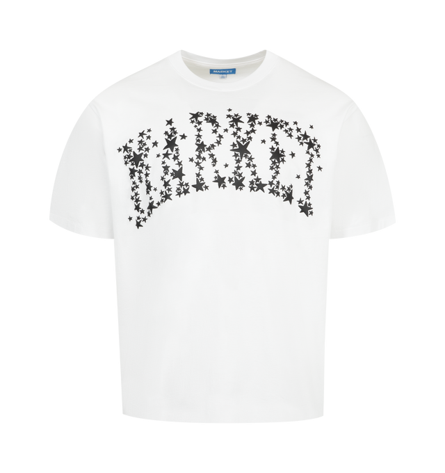 Image 1 of 2 - WHITE - MARKET Galaxy Arc T-Shirt featuring crew neck, short sleeves, graphic on front and relaxed fit. 100% cotton.