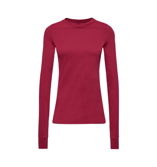 Image 1 of 1 - RED - RICK OWENS X MONCLER Girder Long Sleeve Cotton T-Shirt featuring cotton jersey, crew neck, long sleeves and embroidered logo patch. 100% cotton.