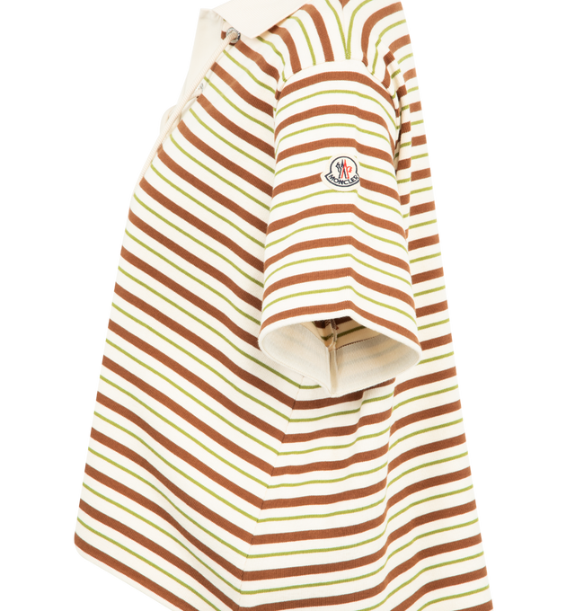 Image 3 of 3 - BROWN - MONCLER Striped Cotton Polo Shirt featuring collar with lace-up closure, short sleeves and striped print. 100% cotton.
