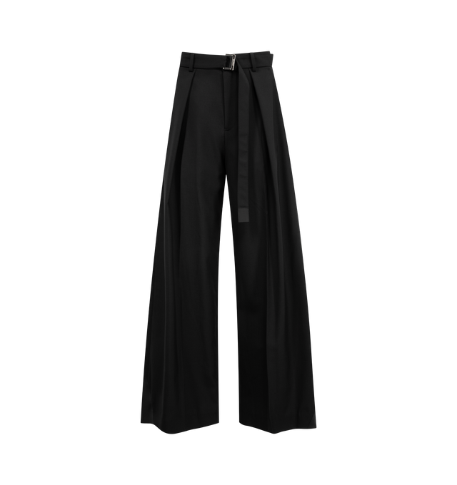 Image 1 of 3 - BLACK - SACAI Suiting Pant featuring balloon-leg shape, grosgrain D-ring belt, pleats and zip and hook fastening. 70% polyester, 30% wool. Lining: 100% cupro. Made in Japan