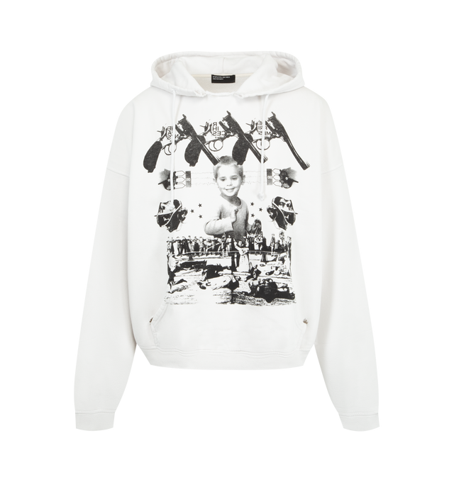 Image 1 of 2 - WHITE - ENFANTS RICHES DEPRIMES Cowboy Light Hoodie featuring drawstring hood, ribbed cuffs and hem, kangaroo pocket and graphic print on front and back. 100% cotton.