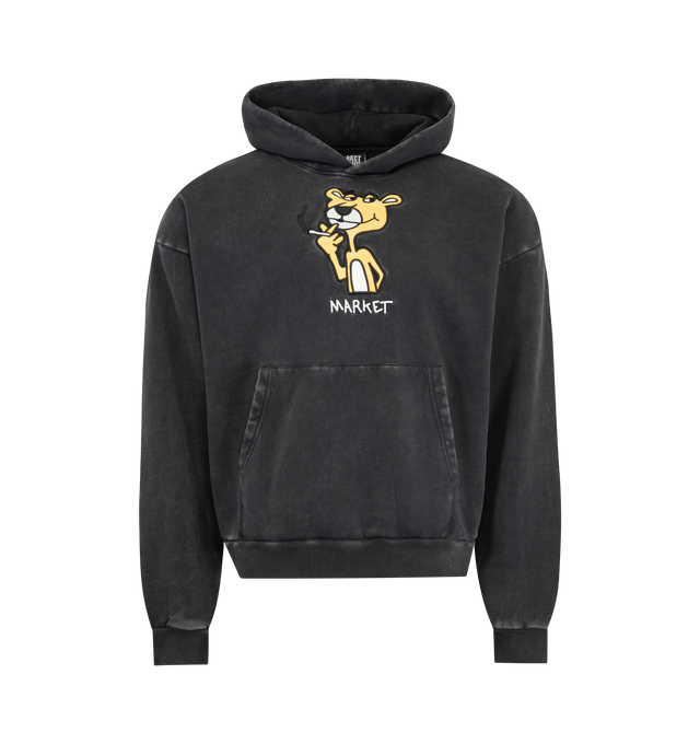 Image 1 of 2 - BLACK - MARKET Yellow Panther Graphic Hoodie featuring pullover hooded sweatshirt, front graphic, front pouch pocket, ribbing trims and regular fit. 100% cotton.