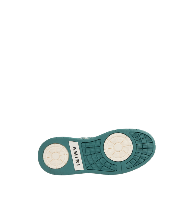 Image 4 of 5 - BLUE - Amiri Men's Classic Low Sneaker is a lace-up style crafted on a rubber sole with leather upper and central panels of molded rubber mesh framing the AMIRI staggered logo. Made in Vietnam. Upper: Leather. Sole: Rubber.