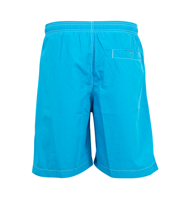Image 2 of 3 - BLUE - HUMAN MADE Swim Shorts featuring contrast stitching, logo printed at front leg, side pockets, back welt pocket and elastic waist.