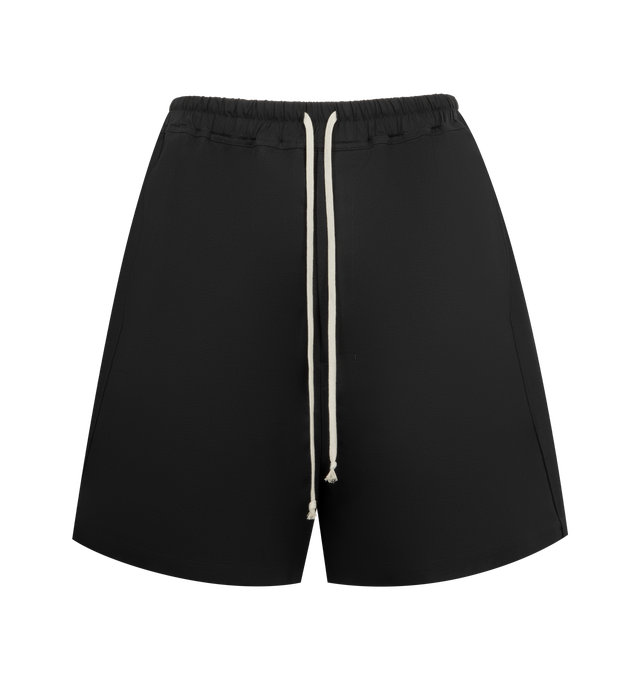 Image 1 of 3 - BLACK - RICK OWENS Faun Shorts featuring above the knee length, side pockets, back flap pockets and drawstring elastic waist. Made in Italy.