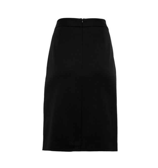 Image 2 of 3 - BLACK - NILI LOTAN PIPPA SKIRT featuring flat front slim mid-rise knee length pencil skirt, waistband detail, zip and hook-and-eye closure, back bottom vent and fully lined. 53% polyester, 43% virgin wool, 4% elastane. 