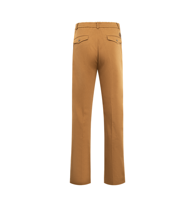 Image 2 of 3 - BROWN - MONCLER Cotton Tailored Pants featuring cotton drill, waistband with drawstring fastening, button and zipper closure, pockets with snap button closure and ribbed trim. 100% cotton. Made in Romania.