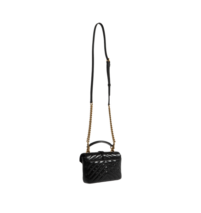 Image 2 of 3 - BLACK - SAINT LAURENT College Mini Chain Bag featuring chevron quilted overstitching, top handle, detachable leather and chain strap and magnetic snap closure. 7.9" X 5.1" X 1.2". 100% calfskin.  