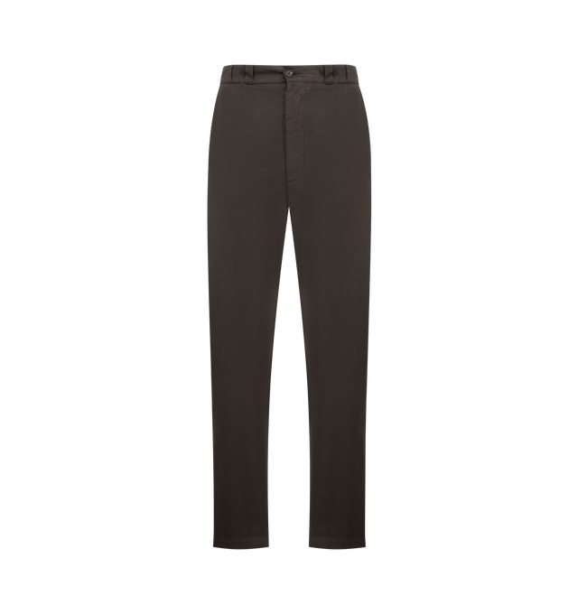 Image 1 of 3 - BROWN - THE ROW Ottis Pant in Cotton and Cashmere featuring mid-rise, button zip closure, straight leg, side slash pockets and buttoned back welt pockets. 95% cotton, 5% cashmere. Made in Italy.