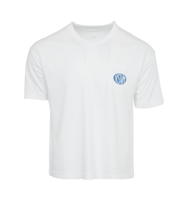 Image 1 of 4 - WHITE - VISVIM P.H.V. Tee featuring crewneck, short sleeves, logo on front and back. 83% cotton, 17% nylon.  