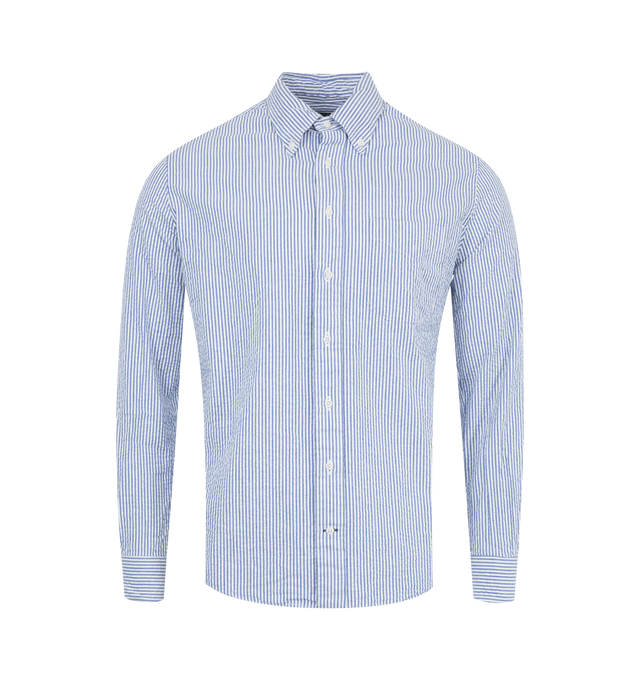 Image 1 of 2 - BLUE - GITMAN BROS Stripe Oxford Shirt featuring a button down collar and single breast pocket. 100% cotton
