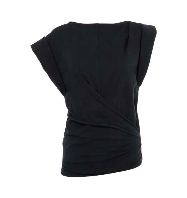 Image 1 of 2 - BLACK - Isabel Marant Maisan draped plain-colored cotton jersey T-shirt featuring boat neck, short turn-up sleeves and a fitted cut. 100% cotton.