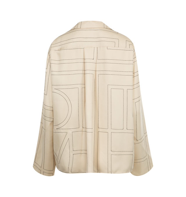 Image 3 of 4 - WHITE - TOTME Monogram Silk PJ Top has a lapel collar, mother of pearl buttons, and all-over monogram embroidery. 100% silk.