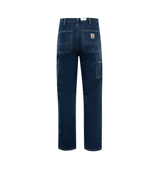 Image 2 of 3 - BLUE - CARHARTT WIP Double Knee Carpenter Pants featuring double-layer knees, zip fly with button closure, front slant pockets, tool pocket, back patch pockets and hammer loop. 100% cotton. 