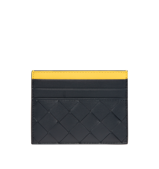 Image 1 of 3 - NAVY - BOTTEGA VENETA Intrecciato Credit Card Case featuring intrecciato two-tone calfskin leather card case with six card slots and one central pocket. Calfskin. Made in Italy.