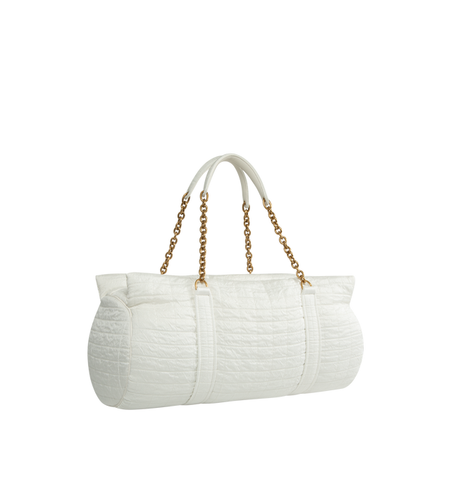 Image 2 of 3 - WHITE - SAINT LAURENT Gloria Travel Bag featuring a concealed top zip closure, reinforced nylon and chain shoulder straps, canvas lining and one flat pocket. 18.1" X 7.1" X 7.5". Virgin wool, polyamide, silk, brass. Made in Italy.   