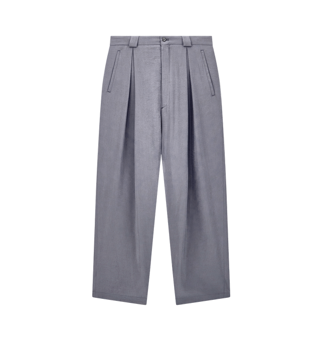 Image 1 of 1 - GREY - Giorgio Armani Men's Pleated Silk Trouser is crafted from a luxurious silk blend, offering a fluid drape, lightweight comfort, and refined elegance. The pleated design enhances its sophisticated silhouette, making it a versatile choice for both formal and elevated casual wear. Fabric: 79% Silk, 21% Polyamide.