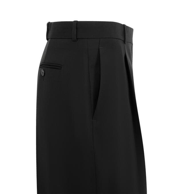 Image 3 of 3 - BLACK - THE ROW Mikkela Pant in Virgin Wool featuring high-rise tailored trouser in fluid virgin wool with straight leg, stitched front pleats, and slanted side pockets. 100% wool. Lined in 100% silk. Made in Italy.