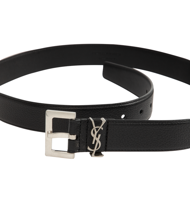 Image 2 of 2 - BLACK - SAINT LAURENT Cassandre Belt featuring adjustable square buckle, oxidized nickel hardware and cassandre belt. 1.1 inches. 100% calfskin leather. Made in Italy.