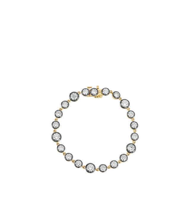Image 1 of 1 - GOLD - JEMMA WYNNE Blair Diamond Bracelet featuring 18k Gold, multi sized diamonds with blackened frames, Diamonds - 8.2cts. Hirshleifers offers a range of initial pieces from this collection in-store. For personal consultation and detailed information about jewelry, please contact our dedicated stylist team at personalshopping@hirshleifers.com. This item may be restricted for online purchase to international clients. For assistance purchasing this item please contact our dedicated stylist te