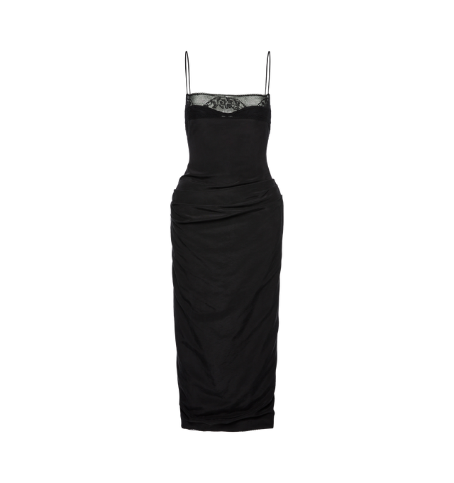 Image 1 of 2 - BLACK - MAGDA BUTRYM Lace-Trimmed Silk Corset Dress featuring silk satin fabric, corset top, draping throughout, padding and lace at the neckline and thin straps. 100% silk.