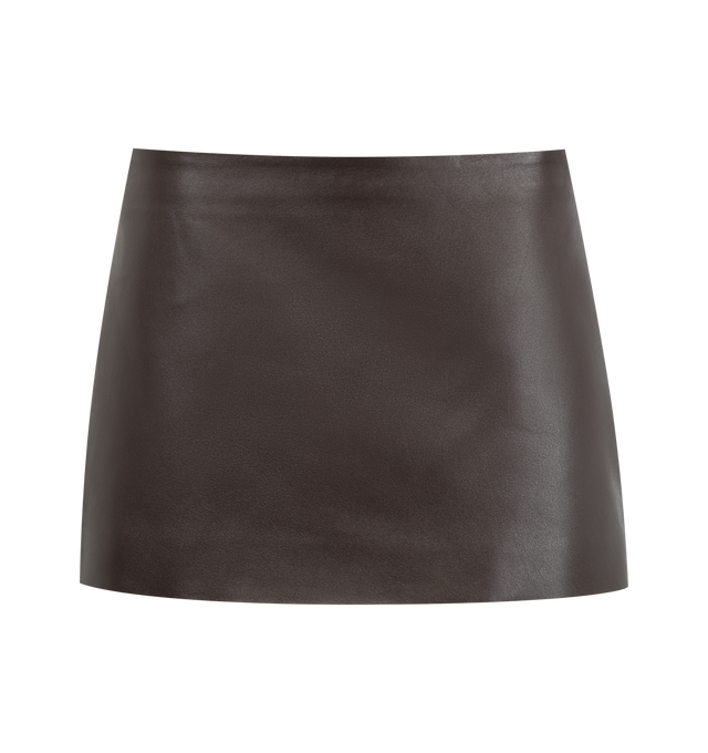 Image 1 of 3 - BROWN - KHAITE Jett Skirt featuring a minimal miniskirt in exceptionally soft and lightweight plong leather. Finished with a concealed side zipper closure. 100% lamb.